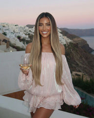 Amy | Peruca de renda loira com balayage e madeixas frontais