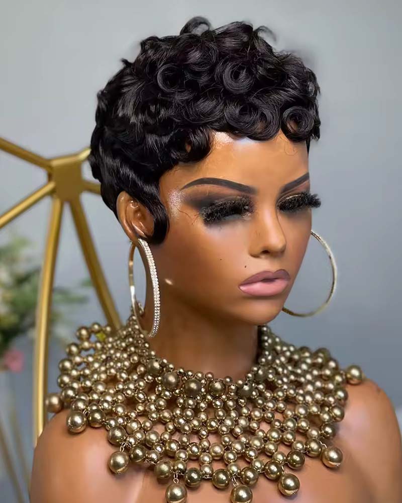 April | Soft Curly Wave Pixie Wig (No Lace, Full Machine Made Wig) (Copy)