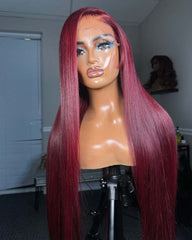 Perruque Riley | Perruque bordeaux en cheveux naturels sans colle avec dentelle frontale HD et fermeture