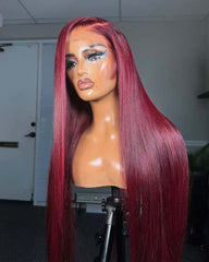 Perruque Riley | Perruque bordeaux en cheveux naturels sans colle avec dentelle frontale HD et fermeture