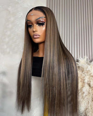 June | Straight Ash Brown Highlight 100% Human Hair HD Lace Glueless Wig