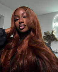 Panicia| Top Virgin Hair Chestnut Straight 13x4 Transparent Lace Frontal  Glueless Wig