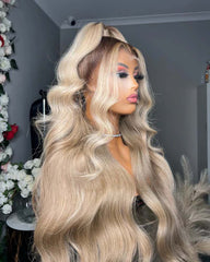 Alice | Perruque en cheveux humains blond cendré sans colle avec dentelle HD personnalisée