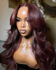 Beatrice | Dark Burgundy Curtain Bangs Human Hair Glueless Wig