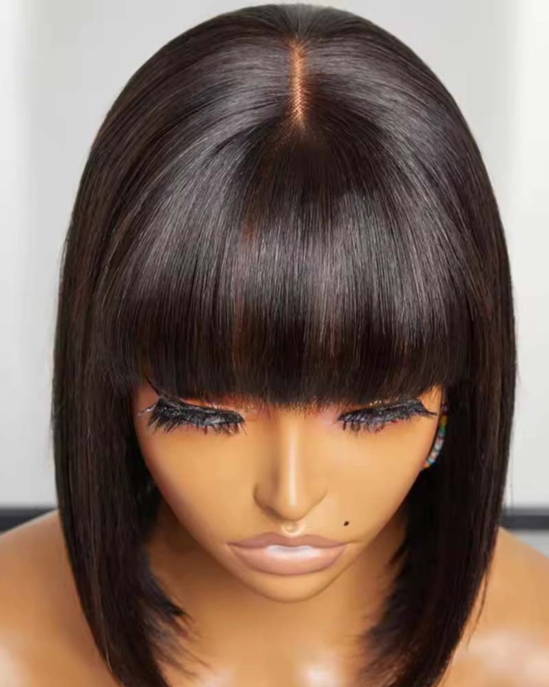 Janelle | Perruque Bob en cheveux humains lisses avec frange