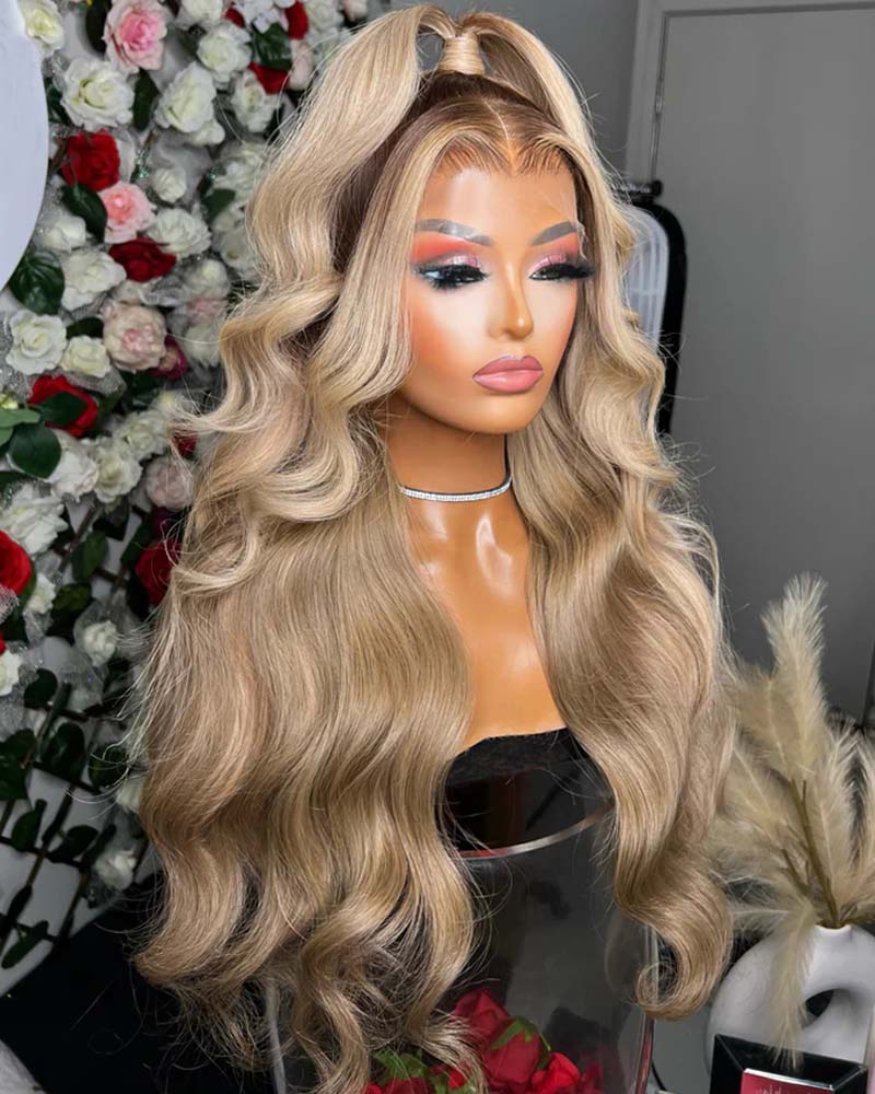 Alice | Perruque en cheveux humains blond cendré sans colle avec dentelle HD personnalisée
